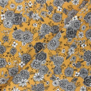 Tissu Cretonne enduite Floral - Curry