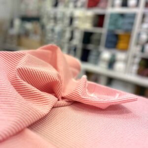 Tissu Seersucker rayures corail et blanc