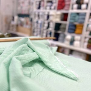 Tissu Seersucker rayures vert et blanc