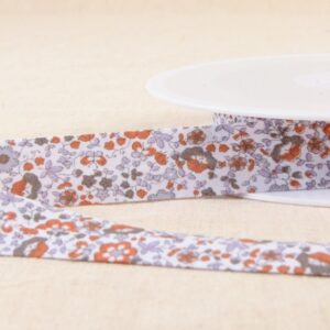 Biais imprimé Fleurs 20mm gris