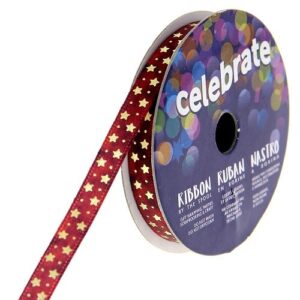 Ruban satin rouge étoiles 6 mm