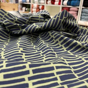 Tissu coton traits marine et kaki