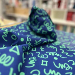 Tissu Coton motifs géométriques Bleu et Vert