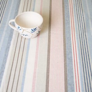 Tissu Canvas rayures bleu et écru