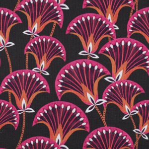 Tissu toile de coton canvas fleurs rose et orange
