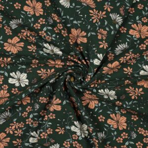 Tissu jersey coton fleurs vert