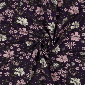 Tissu jersey coton fleurs violet