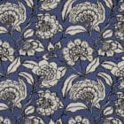 Tissu toile de coton canvas fleurs bleu