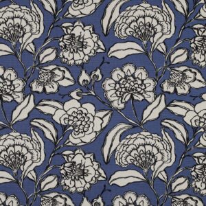 Tissu toile de coton canvas fleurs bleu