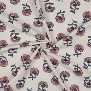 Tissu toile de coton canvas fleurs écru