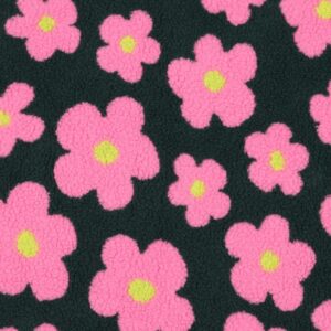 Tissu sherpa fleurs kaki et rose