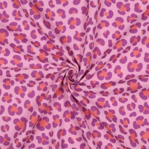 Tissu Double Gaze leopard rose