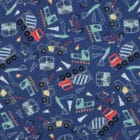 Tissu Coton enfants véhicules bleu