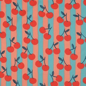 Tissu popeline coton rayures cerises