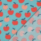 Tissu popeline coton pommes bleu