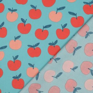 Tissu popeline coton pommes bleu