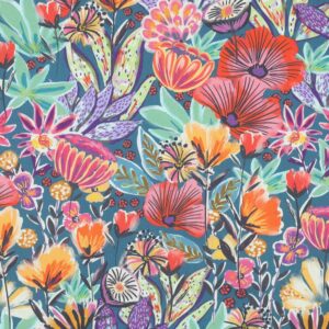 Tissu popeline coton fleurs orange