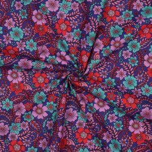 Tissu popeline coton fleurs violet