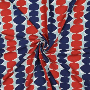 Tissu Viscose motifs bleu rouge