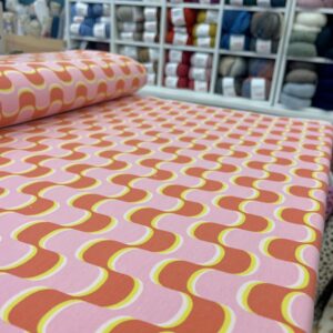 Tissu French Terry abstrait rose et orange