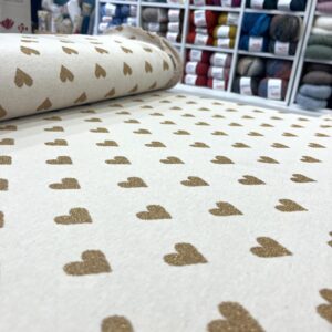 Tissu maille beige coeur doré