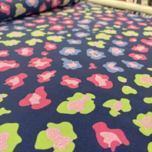 Tissu Jersey leopard paillettes bleu