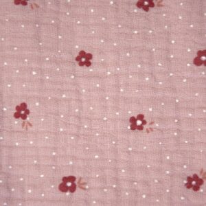 Tissu Double Gaze fleurs roses
