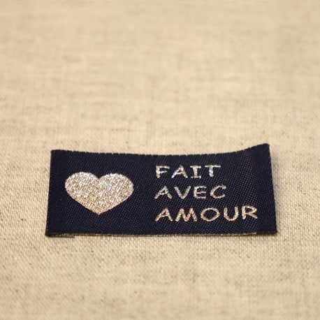 fait avec amour bleu argent Etiquette à coudre Fait avec amour bleu