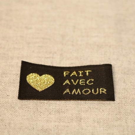 fait avec amour noir et or Etiquette à coudre Fait avec amour noir