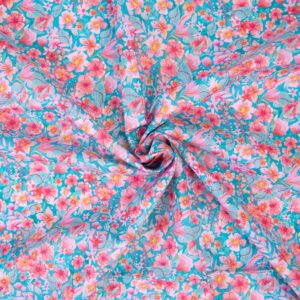 Tissu popeline de coton fleurs roses