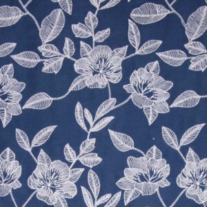 Tissu voile de coton brodé bleu
