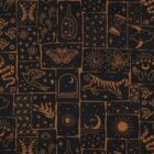 Tissu coton noir et camel motifs boho