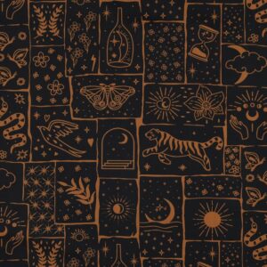 Tissu coton noir et camel motifs boho