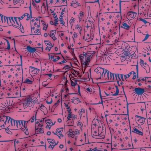 Tissu coton rose et bleu motifs boho