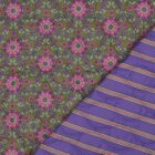 Tissu matelassé fleurs et rayures violet