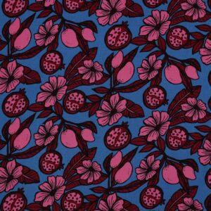Tissu Viscose fleurs fuchsia et bleu