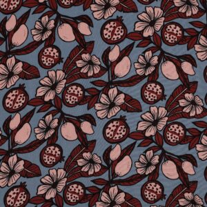 Tissu Viscose fleurs rose et bleu gris