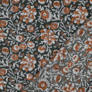 Tissu imprimé Block Print fleurs vert
