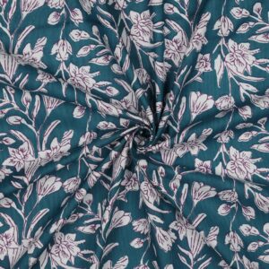 Tissu imprimé Block Print fleurs Pétrole