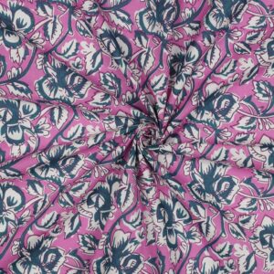 Tissu imprimé Block Print fleurs rose