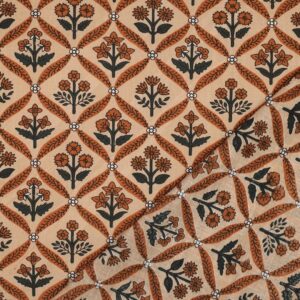 Tissu imprimé Block Print fleurs camel
