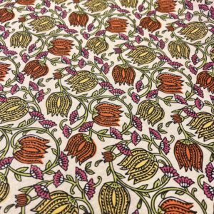 Tissu Coton enduit Indienne ivoire et orange
