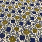 Tissu Coton enduit Indienne ivoire et bleu