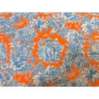 Tissu coton Toile de Jouy orange et bleu