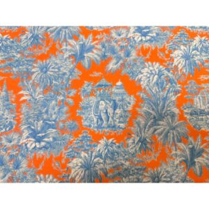 Tissu coton Toile de Jouy orange et bleu