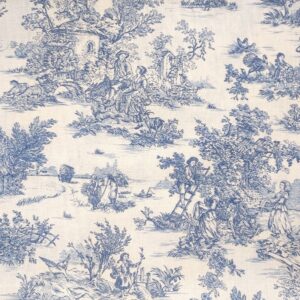 Tissu coton enduit toile de jouy mini pastorale Bleu