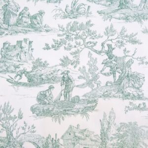 Tissu coton enduit toile de jouy mini pastorale vert