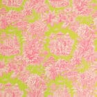 Tissu coton Toile de Jouy rose et vert