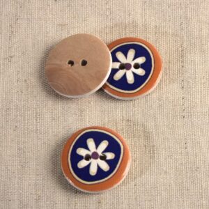 Bouton Bois décoré fleurs 25 mm