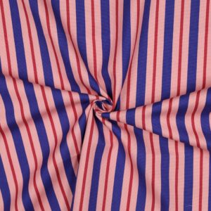 Tissu toile de coton canvas rayures bleu et rose